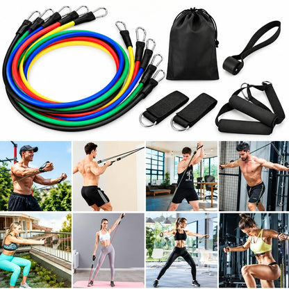 Premium Resistance Band Set For Home Workouts - 11 Piece Elastic Fitness Exercise Tubes With Carrying Pouch