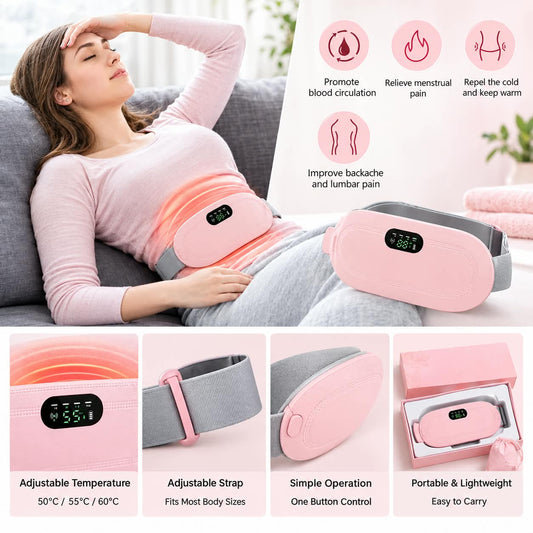Cramp Relief Belt -Portable Menstrual Heating Pad, Heated Belly Belt For Menstrual Cramp Relief With 3 Heat Levels And 4 Modes, Electric Belt Massage For Women And Girls