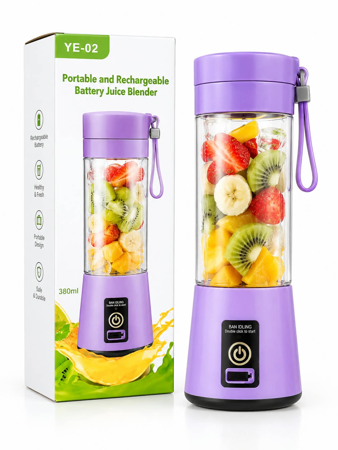 Rechargeable Portable Mini Juicer Blender – 6 Blades, 380ml