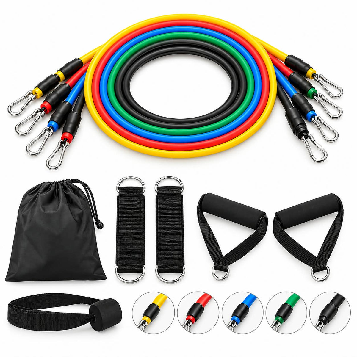 Premium Resistance Band Set For Home Workouts - 11 Piece Elastic Fitness Exercise Tubes With Carrying Pouch