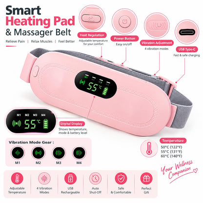 Cramp Relief Belt -Portable Menstrual Heating Pad, Heated Belly Belt For Menstrual Cramp Relief With 3 Heat Levels And 4 Modes, Electric Belt Massage For Women And Girls